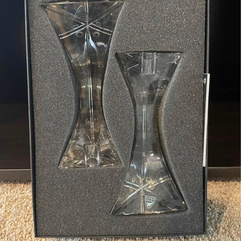Orrefors Triangle Crystal Candlesticks, Pair